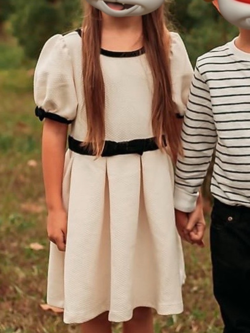 Janie and Jack Cream Dress with Black Velvet Trim and Bow